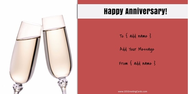 Happy anniversary card with two glasses of champagne 