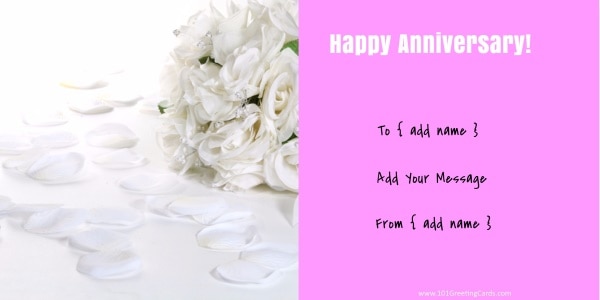 white flowers on white fabric with petals on this anniversary greeting card