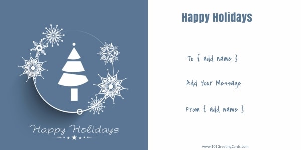 Blue and white Christmas card that can be personalized online