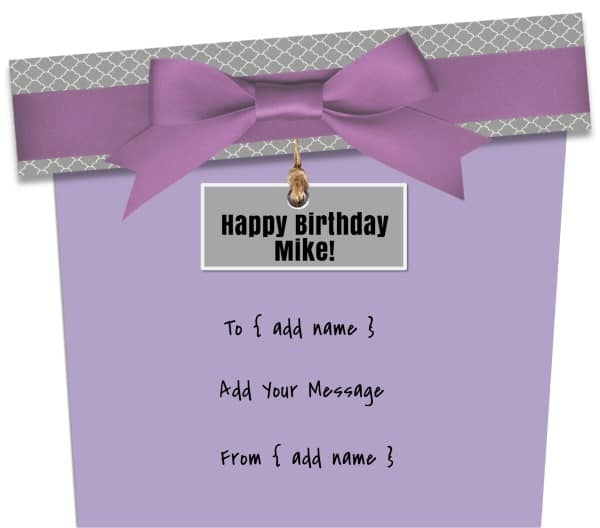 Printable card in the shape of a gift that can be personalized