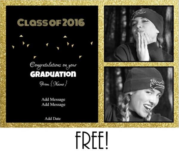graduation card with a black and gold background with black glitter