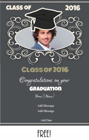 Grey graduation card with an elegant design around the photo that can be replaced with your photo
