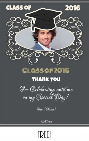 Graduation thank you card with grey background and custom photo