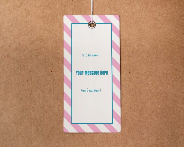 gift tag template with pink stripes and blue border